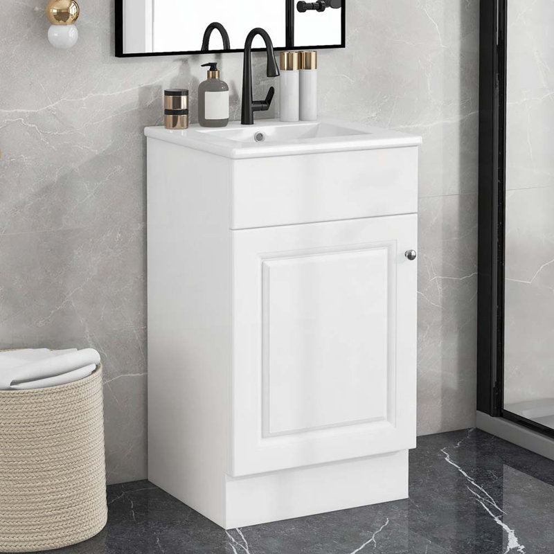 Meuble-lavabo 20 po avec lavabo en céramique, tablette réglable, Blanc