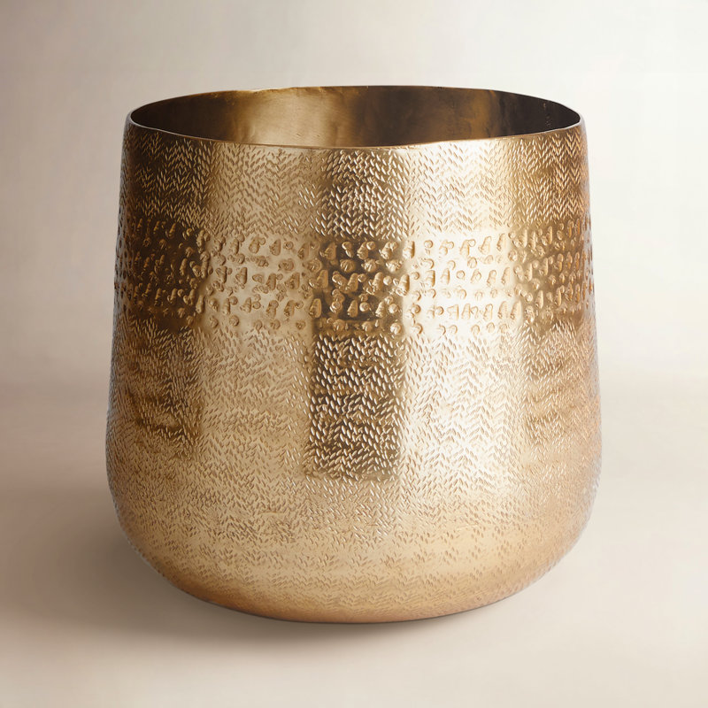 Emberlynn Metal Planter, Gold, 8" H x 8.25" W x 8.25" D