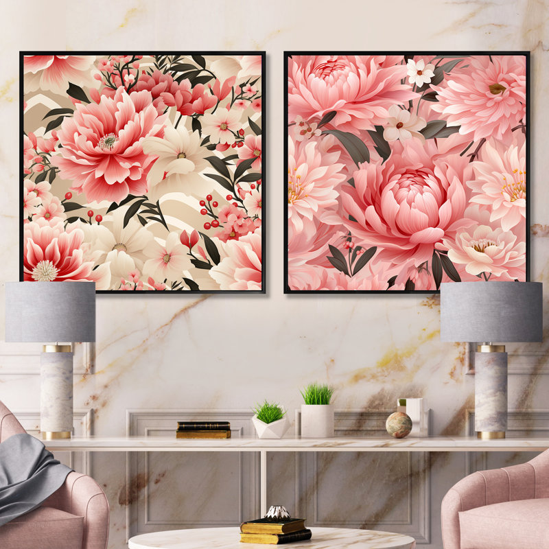 Wakefield - Floral Square Collage Set Of 2, Black Floater Framed, 16" H x 33" W