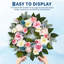 Couronne de printemps artificielle 20 po, décoration de fausse rose réaliste avec base en rotin, porte d'entrée pour la fête des Mères