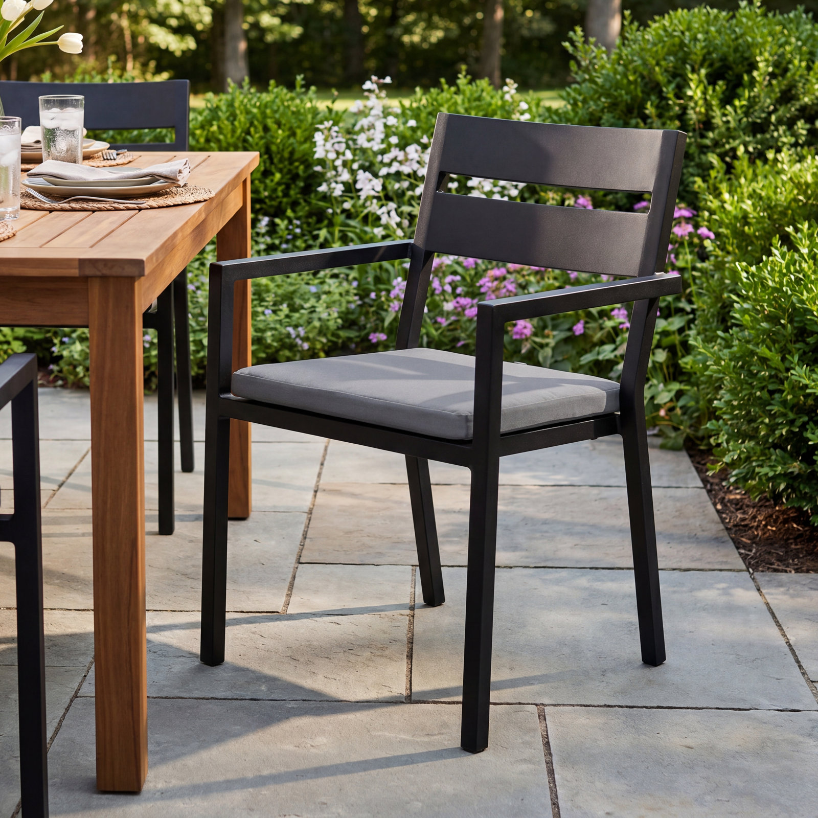 Vivant Stackable Sunbrella® Patio Armchair, Black, Canvas Natural