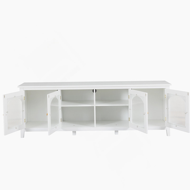 Meuble télé, meuble télé, console télé, cadre en bois massif, porte en verre Changhong, poignée en métal