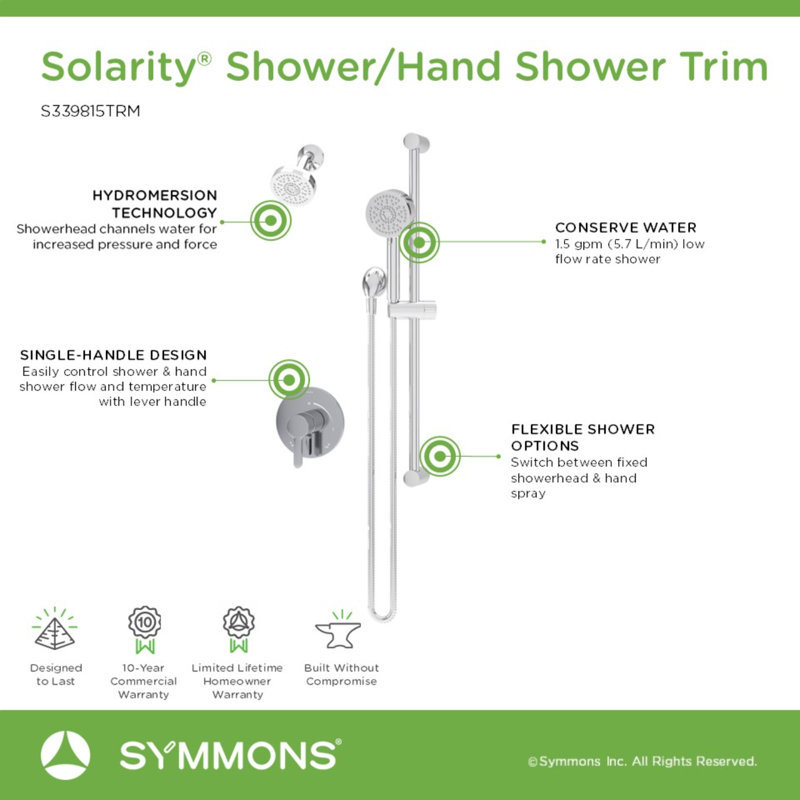 Solarity Hydromersion Single Handle Shower Faucet Trim Kit With Hand Spray And Integral Diverter, Polished Chrome