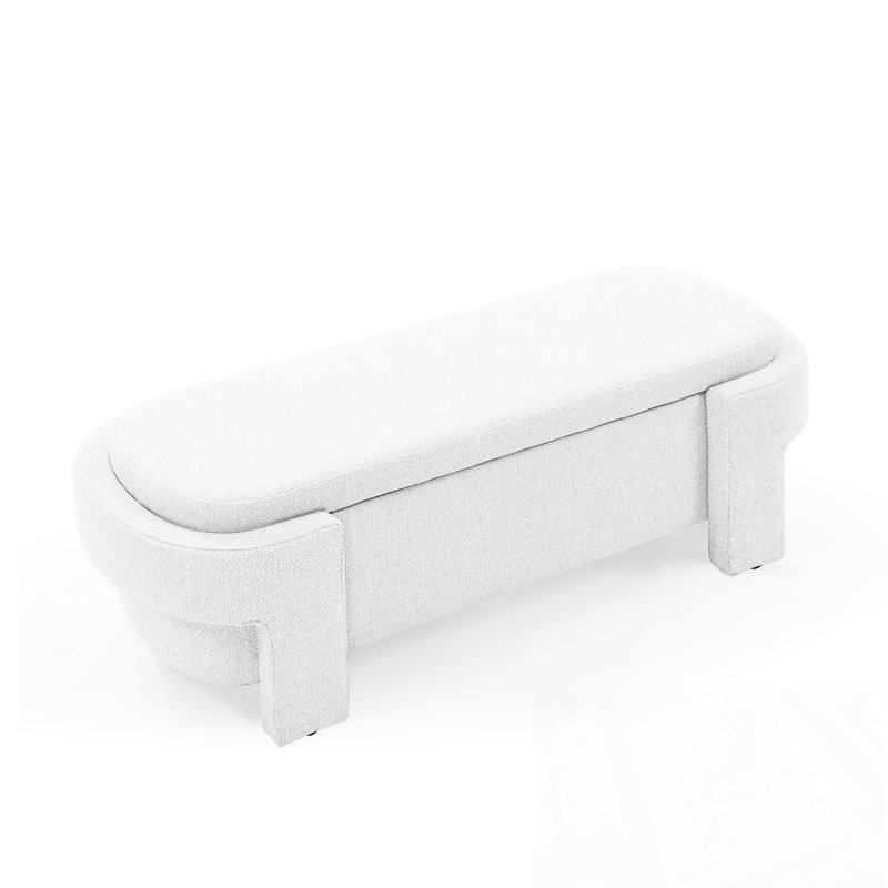 Linen Upholstered Bench with Large Storage Space, White