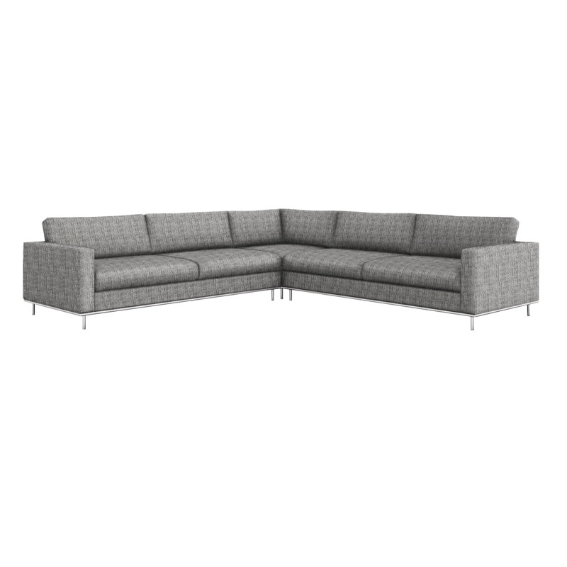 Valencia Upholstered L-Shaped Sectional Symmetrical, Feather Chenille, Polished Nickel