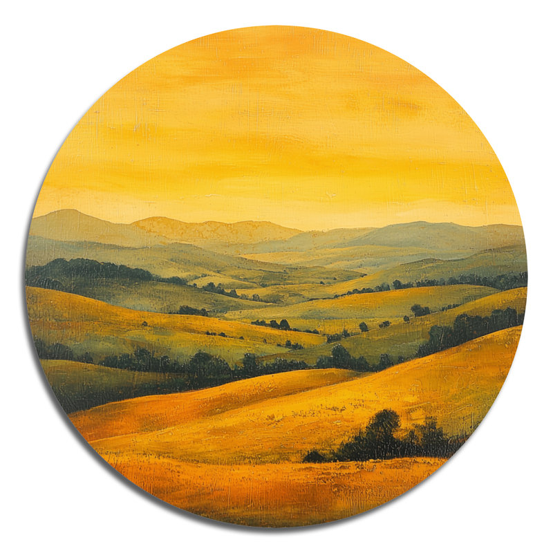 «Countryside Golden Hour Over The Hills I», impression sur métal jaune campagne, H 29 po x l 29 po