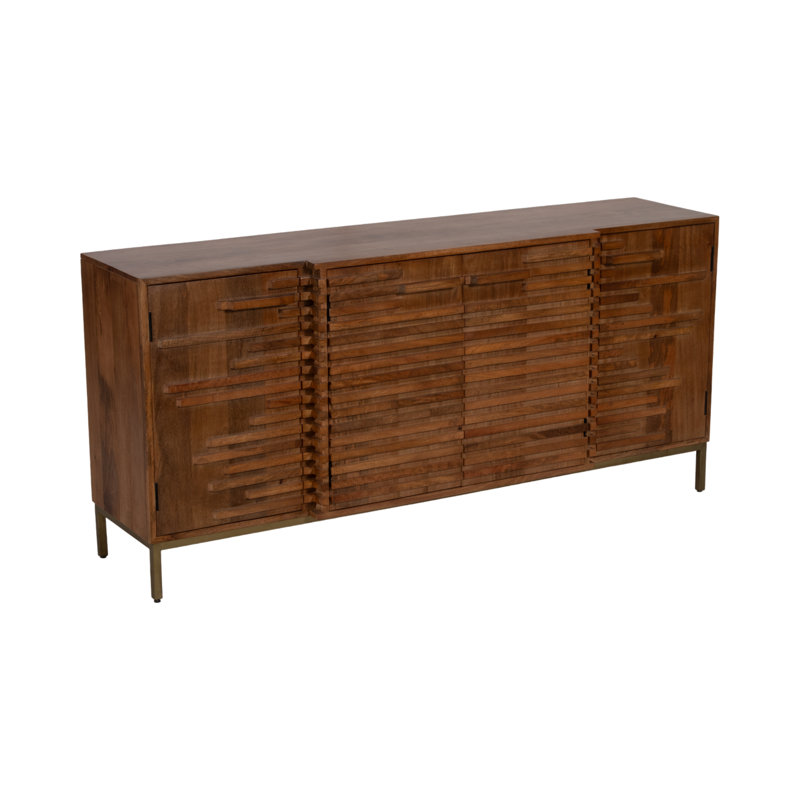 Armoire 2 portes Modern Modern Neutre Mid-Century, bois de manguier, brun, rectangulaire, H 30 po x l 64 po x P 16 po