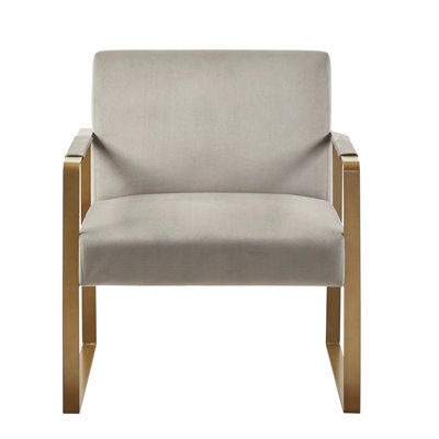 Magnifique chaise d'appoint, rembourrée avec des accoudoirs en métal doré antique, mousse confortable, chaise de rue requise pour l'assemblage - housse beige, finition structurelle durable