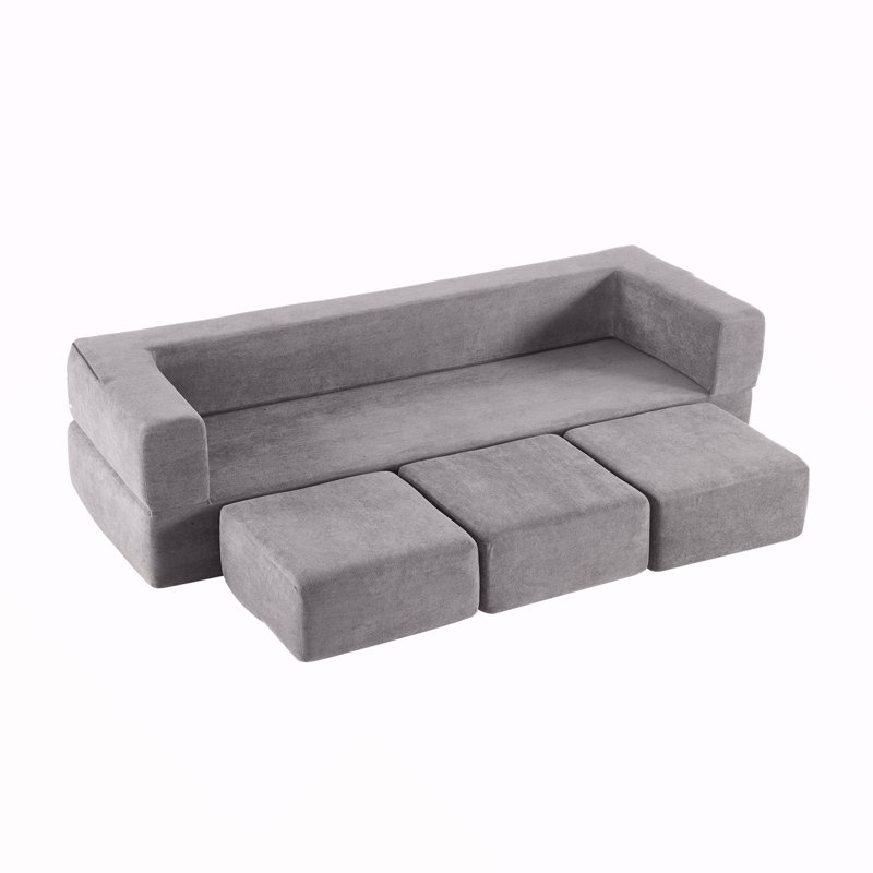 Canapé modulaire convertible avec 3 repose-pieds Ebern Designs, Gris clair
