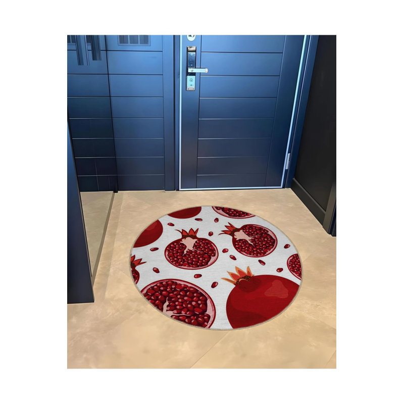 Tapis décoratif moderne rouge à motif tissé à base grenade rouge, Rond 4 pi
