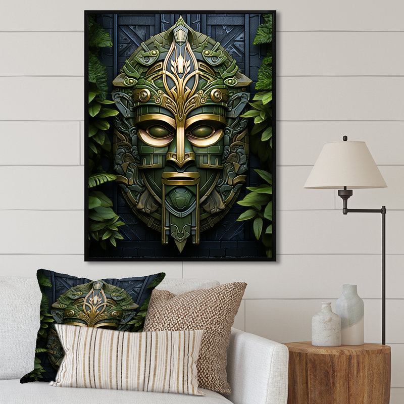 Masque africain ancestral - Masque africain, Cadre flottant noir, H 20 po x l 12 po x P 1 po