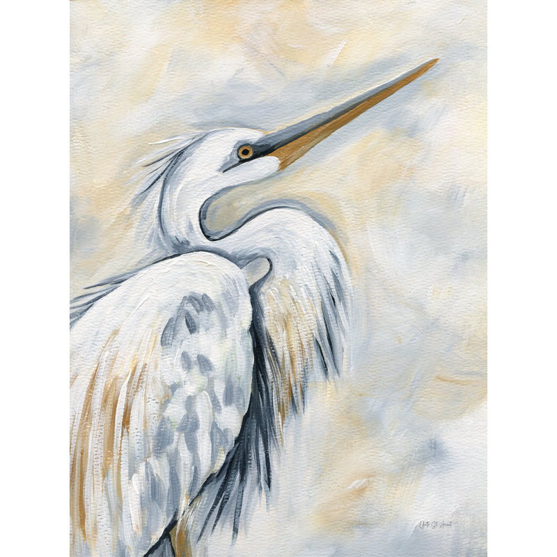 Imprimé aigrette blanc, H 40 po x l 30 po, Non, Toile avec cadre érable
