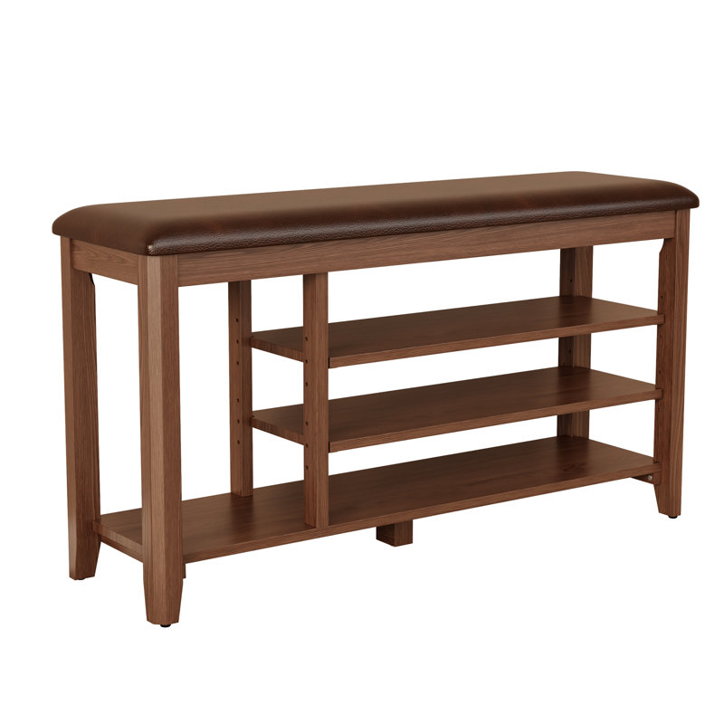 Entryway 3-Tier Solid Wood Shoe Bench with Storage, 20.4" H x 39.37" W x 11.8" D