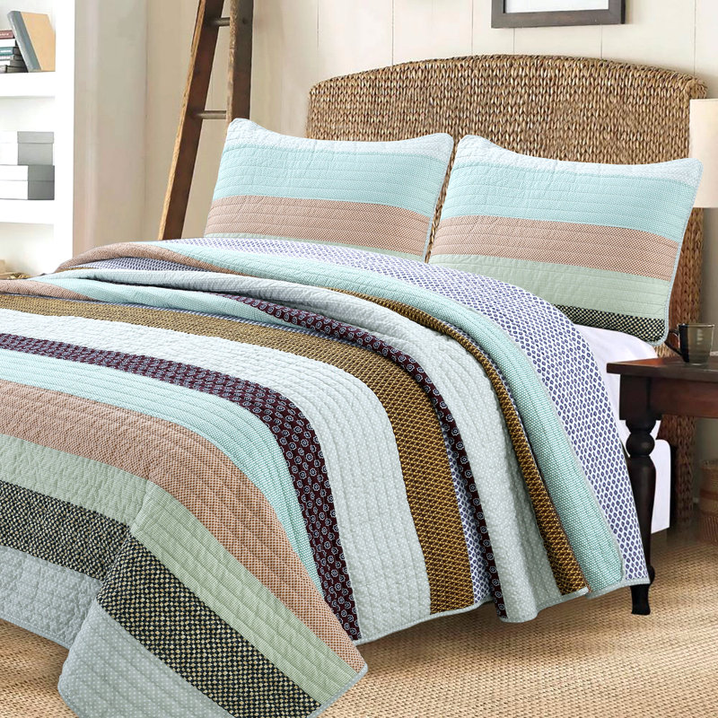Nesco Blue and Brown Cotton Reversible King Quilt Set