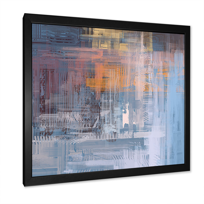 «Multi and Blue Frozen Grunge Art», reproduction d'art sur toile encadrée, H 36 po x l 36 po x P 1,5 po, Cadre noir