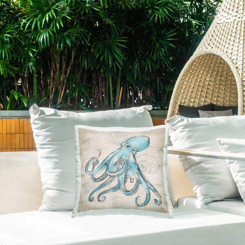 Coussin d'extérieur à imprimé pieuvre rétro par Conrad Knutsen