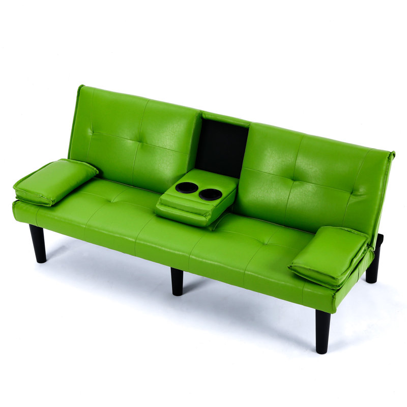 Le canapé-lit multifonctionnel en PVC vert de 67 pouces, avec un design pliable et porte-gobelet, le rend extrêmement pratique pour transformer le salon en chambre d'amis