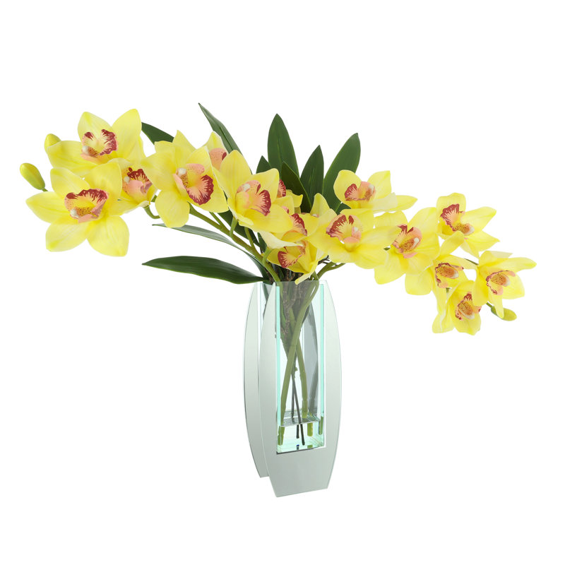 Orchid Arrangement in Mirror Vase, Yellow