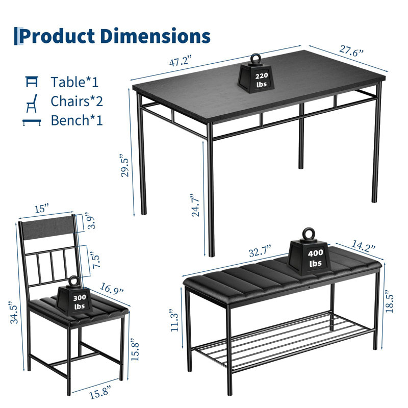 4-Piece Modern Dining Table Set, Black