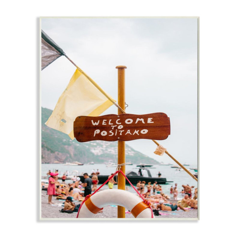 «Welcome To Positano Sign European Beach Vibes», reproduction de photo, H 15 po x l 10 po, Plaque de bois