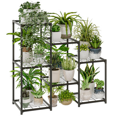 5-Tier Black Metal Plant Stand Outdoor-Indoor, Waterproof Ladder Shelf for Multiple Plants, Modern Patio Garden Living Room Decor by Wrought Studio