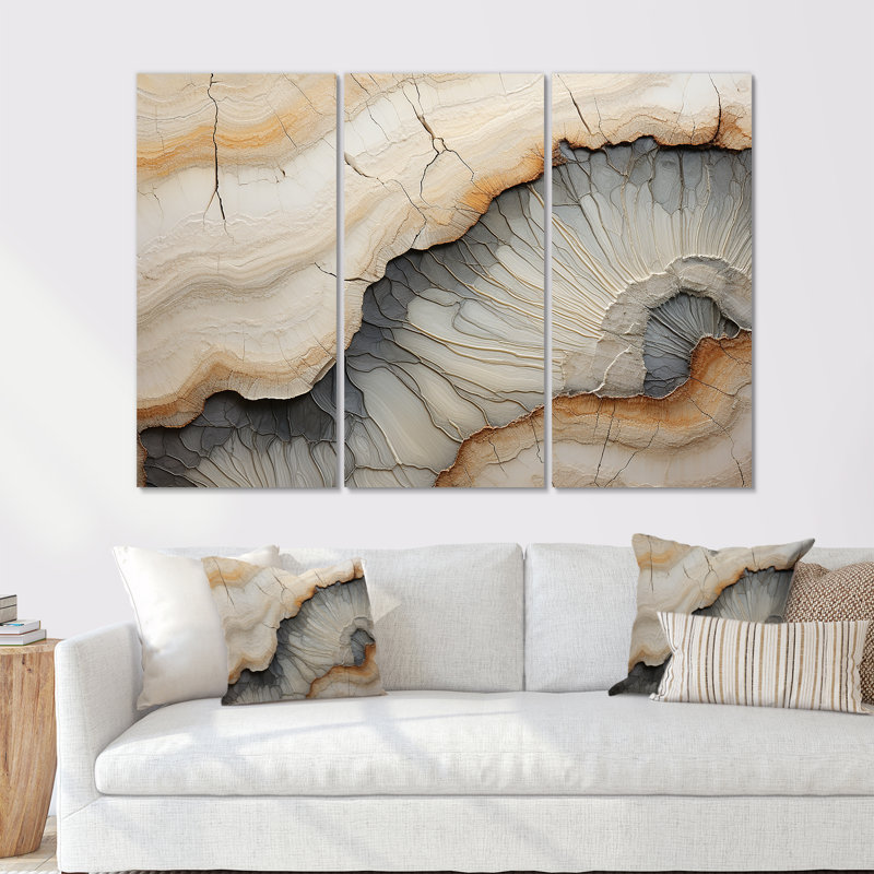 «Beige and Orange Minimalisme» Stone Geode II, H 28 po x l 36 po x P 1 po, Toile tendue