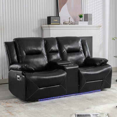 2 Seater Home Theater Recliner Manual Recliner Chair With A LED Light Strip Two Cup Holders And A Storage Box For Living Room,Bedroom by Orren Ellis