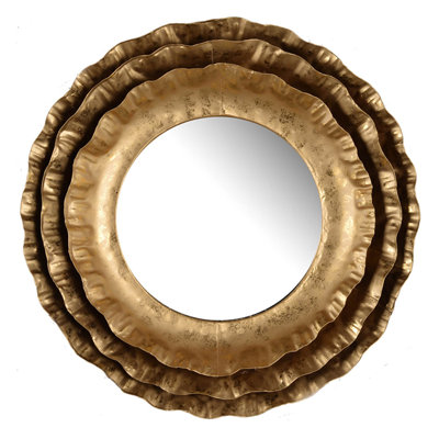 16" Round Wall Mirror With Gold Metal Frame