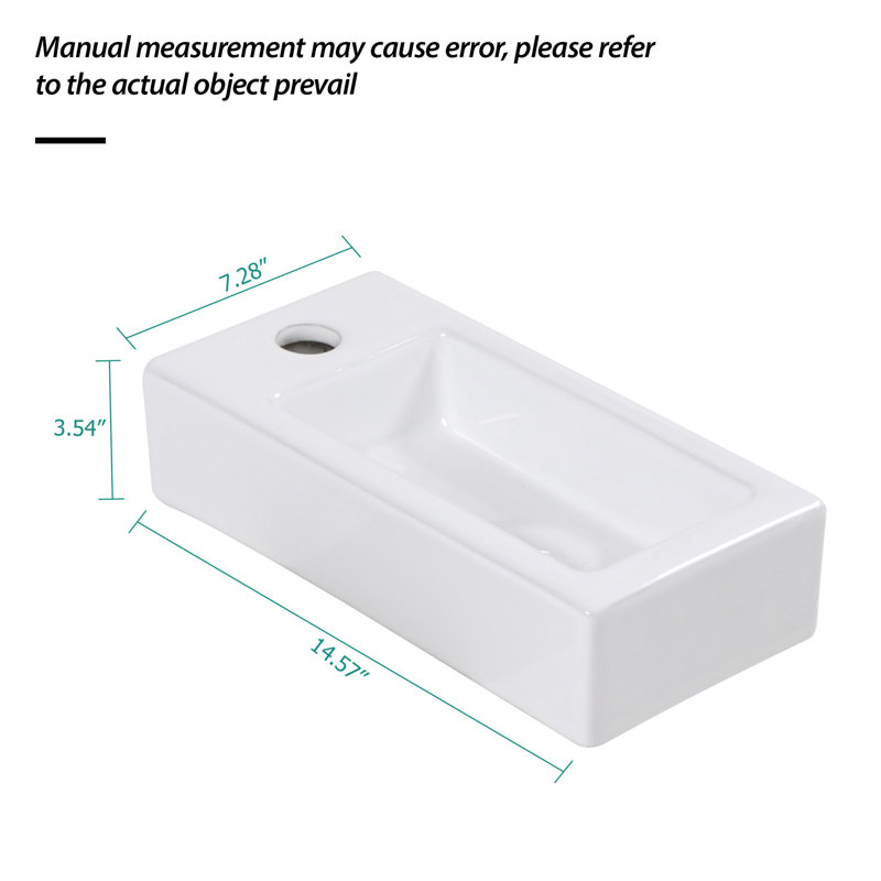 14.6"x7.3"Ceramic Rectangular Wall Mount Bathroom Sink with Single Faucet Hole