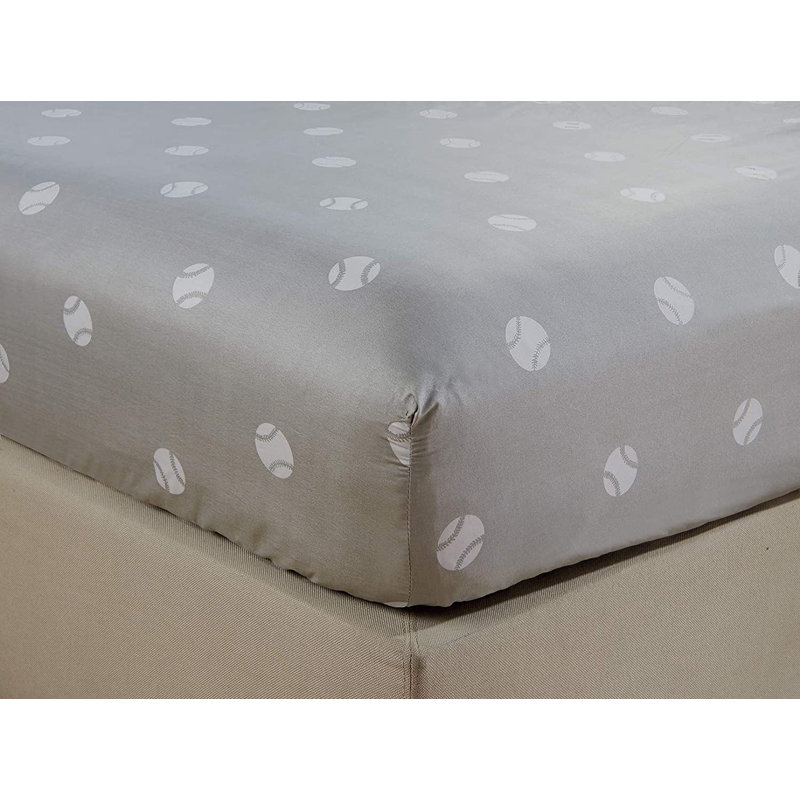 Gray and White Baseball Print Twin Microfiber Sheet Set