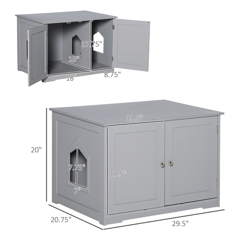 Khadijah Modern Cat Litter Box Enclosure With Adjustable Partition For Customizable Space, Cat Washroom End Table For Indoor Cats With Hidden Storage Cabinet Space, Dark Gray