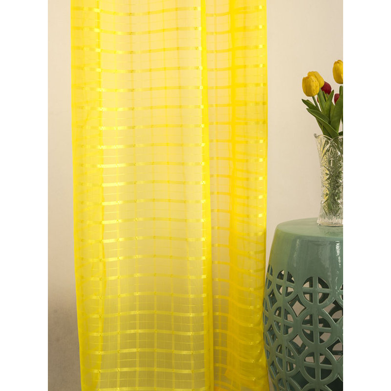Panneau de rideau transparent à œillets avec motif écossais Jardine, Jaune fluo
