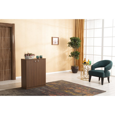 3 Tier Shoe Rack, Walnut Wood, 27" Depth X 36" Width 13" Height, 35 Lb Capacity Wooden Shelf, 26.67 In. 36.77 12.82 35.1