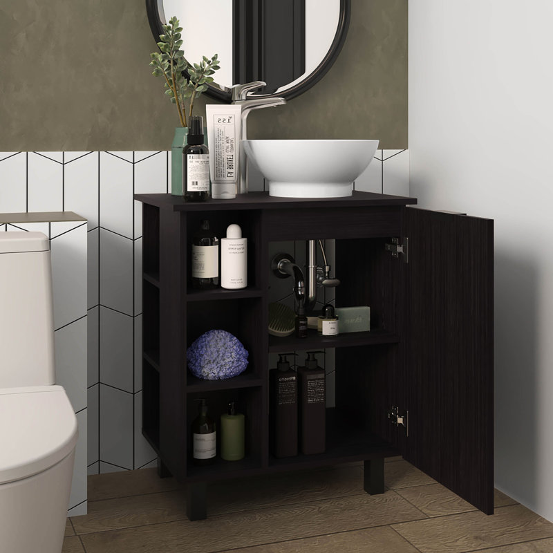 Single Door And 8 Shelves Bathroom Vanity, Finish, Suitable For Minimalist Bathrooms, 4 Strong Supports Vanity With 1 Storage Spaces, - Finished Appearance, Modern Organization, Stable Legs