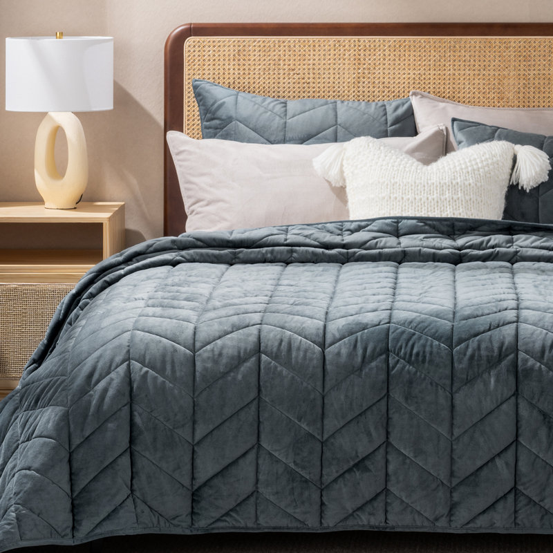 Ultra Soft Velvet Quilt Set, Stormy Blue, Queen Quilt + 2 Queen Shams