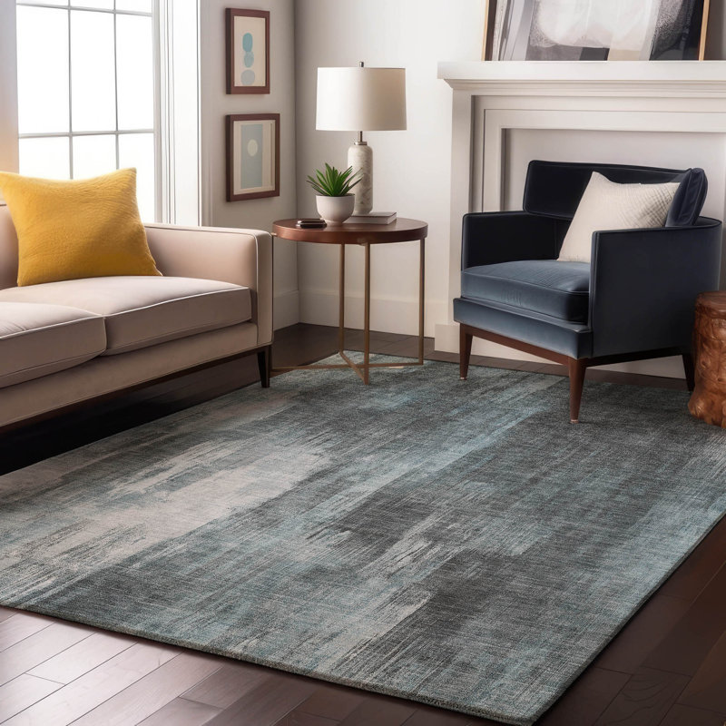 Tapis bleu sarcelle de qualité supérieure lavable à la machine Cerrito AMF567, Rectangle 10 pi x 14 pi