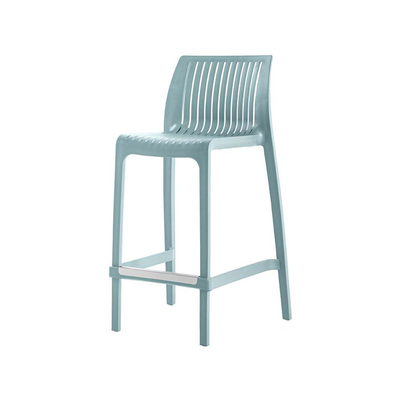 Tabouret d'extérieur à dossier bas Nayma, Bleu, Tabouret de comptoir (siège d'une hauteur de 36,2