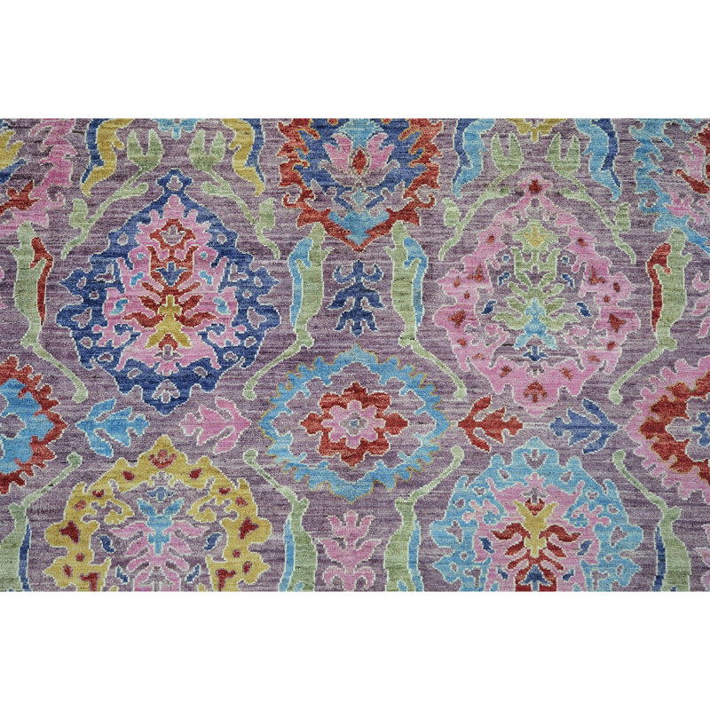 Tapis mauve et vert mer de haute qualité noué à la main
