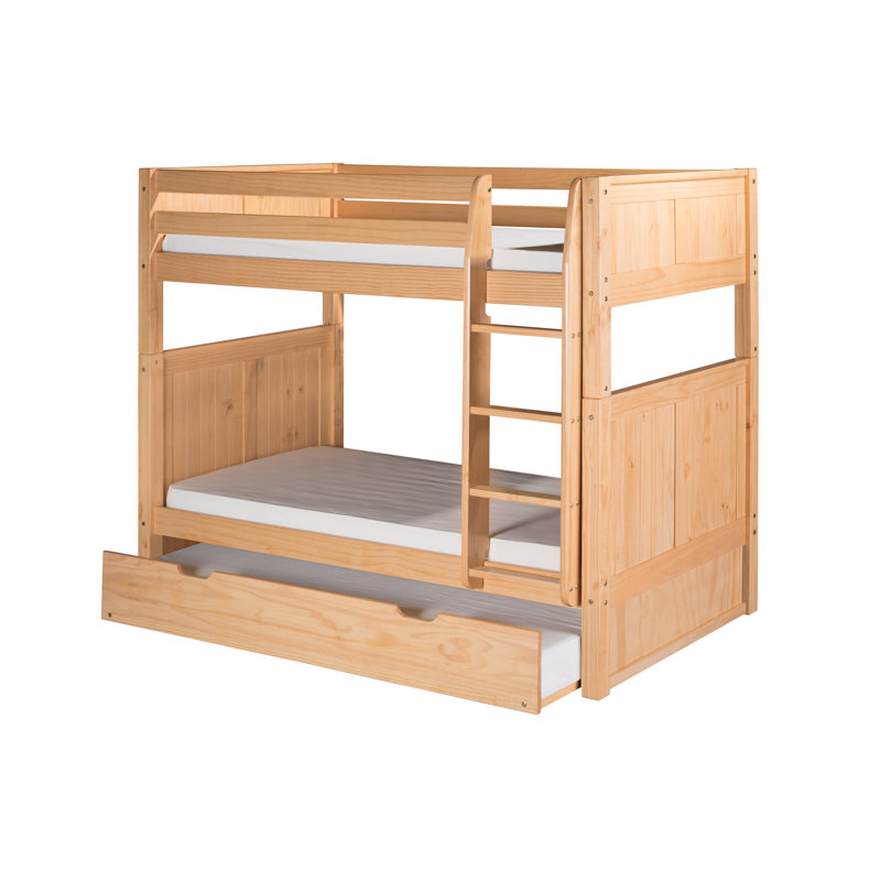 Lit superposé simple au-dessus de simple en bois massif avec lit gigogne Friedemar, Naturel