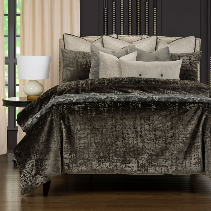 High Society Velvet Duvet Set, Cal King Duvet Cover &Insert +2 Shams + 2 Pillows, Brunette