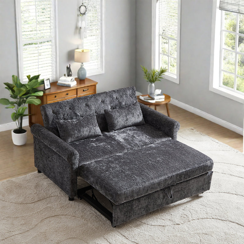 Upholstery Sofa Bed, Modern Loveseats Sofa With Adjsutable Back, Classic Pull Out Sofa Bed Cozy, Bedroom, Dark Grey