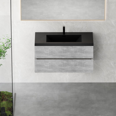 Meuble-lavabo flottant 42 po avec meuble de rangement pour lavabo en quartz noir
