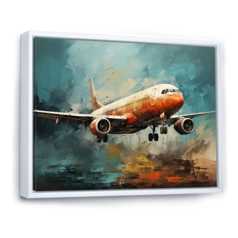 Voyage en avion sur toile, H 34 po x l 44 po x P 1,5 po, Cadre flottant blanc