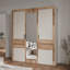 Huguley Modern wardrobe with 3 doors, clothing rail and shelves, mirror, engineered wood, beige / rustic oak decor, 180.8 cm W x 211.6 cm H x 54.2 cm D