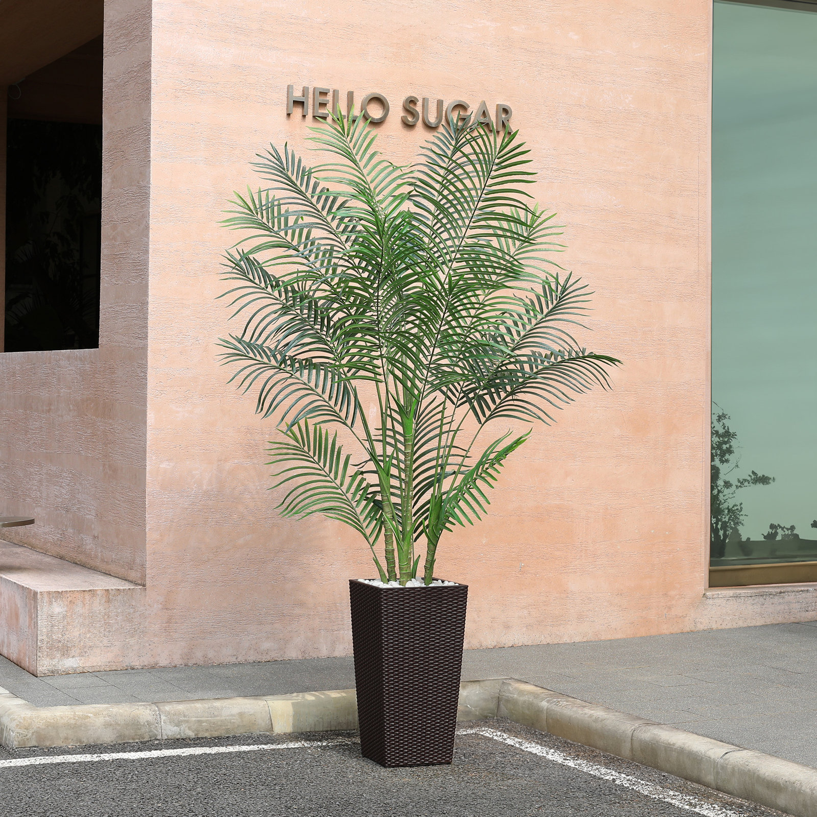 Adcock Artificial Palm Plant UV Resistant with Tall Planter, Faux Palm Plant for Outdoor Decor