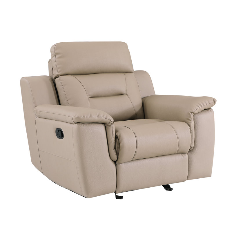Fauteuil inclinable rembourré en cuir - Structure solide en bois dur séché au four avec support lombaire beige, construction stable