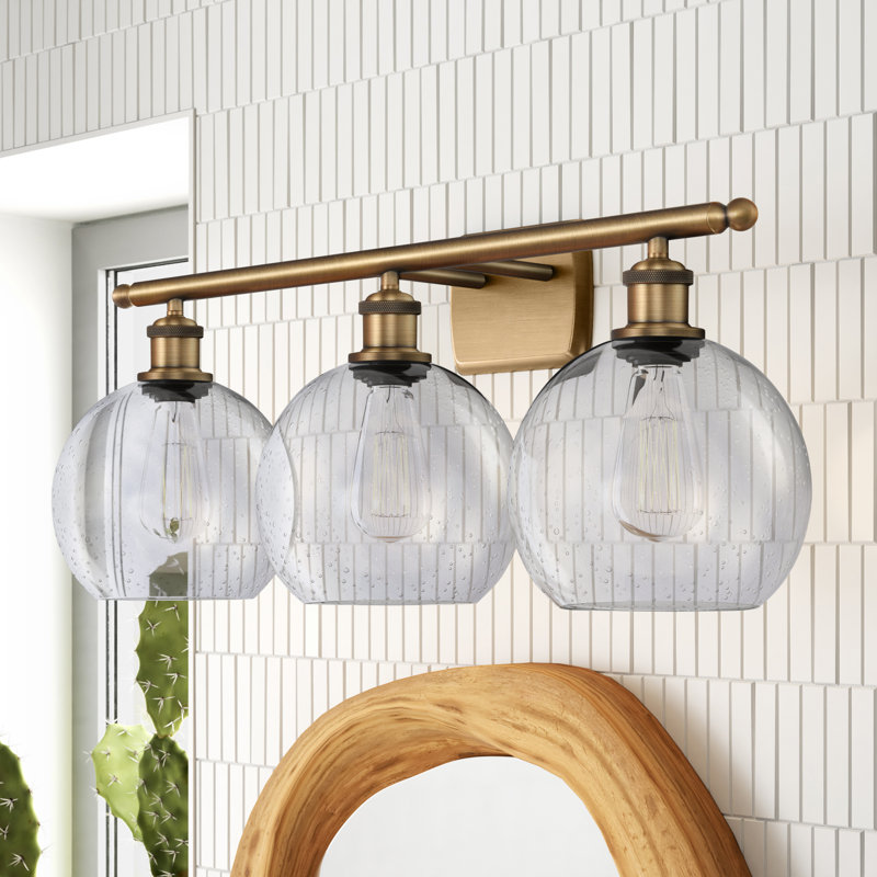 Baptista 3 - Light Dimmable Vanity Light, Cased Matte White Seedy, Brushed Brass, No Bulb Included