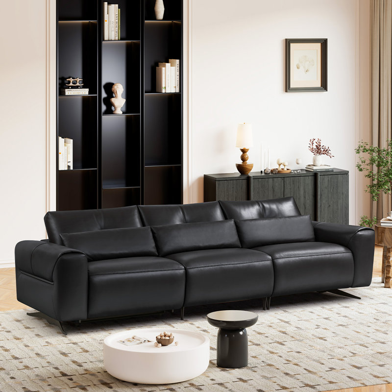 Canapé noir en cuir véritable multifonctionnel noir, Noir