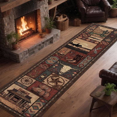 Vintage Southwestern Machine Washable Area Rug with Rustic Desert Ranch