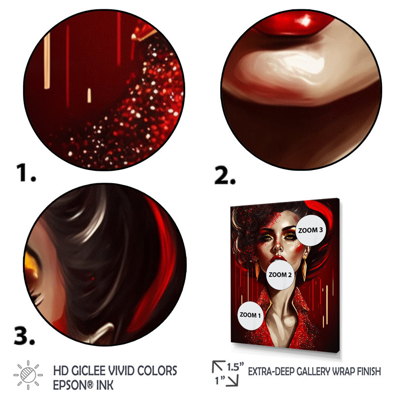 Ravissante femme en rouge II - impression, Cadre d'angle fermé noir, H 20 po x l 12 po x P 1 po